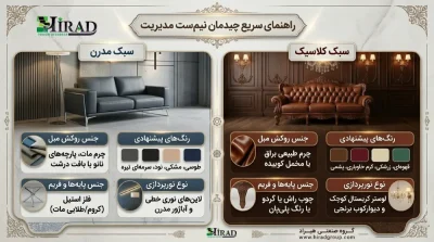جدول راهنمای سریع چیدمان نیم‌ست مدیریت