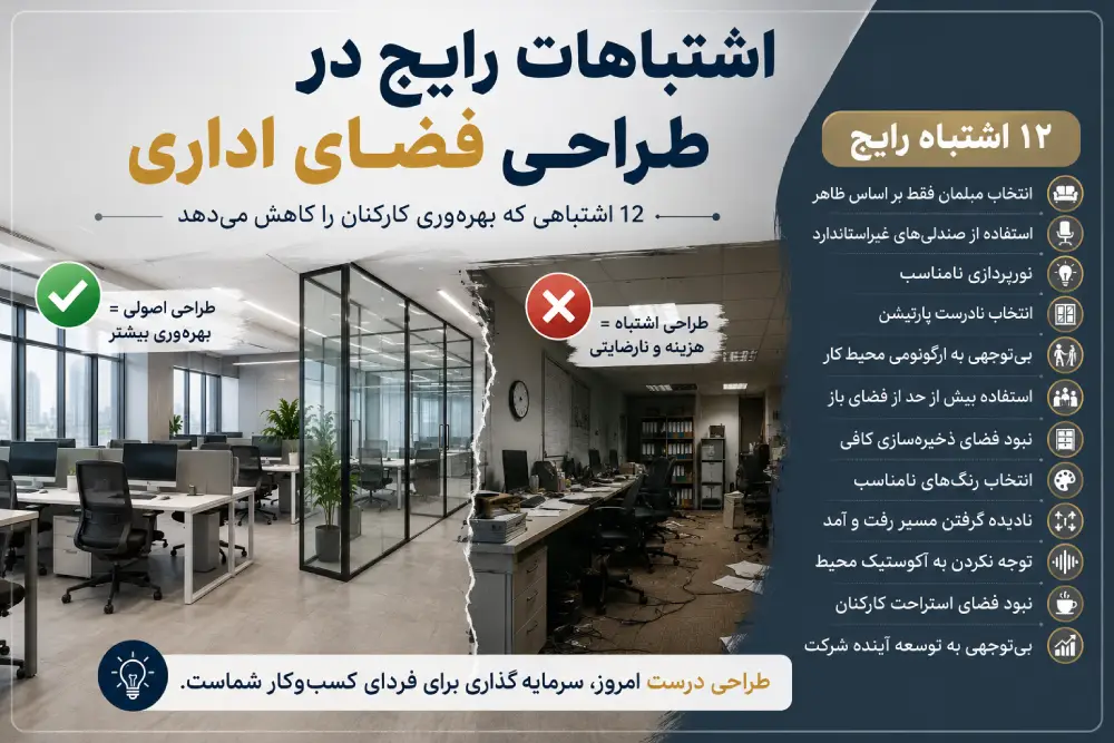 common-office-design-mistakes.webp ۱۲ اشتباه رایج در طراحی فضای اداری | اینفوگرافیک طراحی دفتر کار